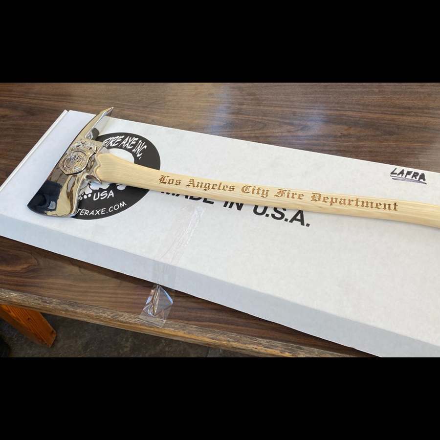 Engraved trophy axe on shipping box