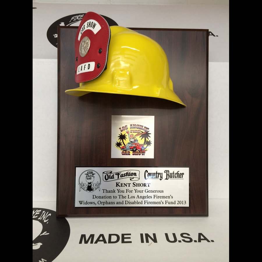 helmet plaque with logo and engraved plate