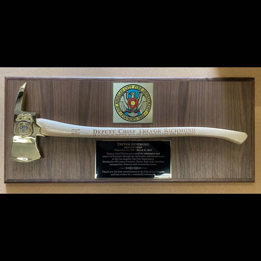 gold trophy axe plaque